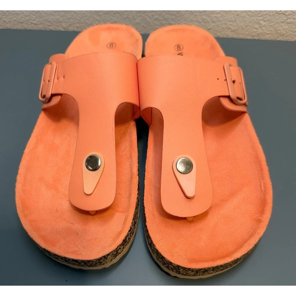 Wild Diva‎ Lounge Womens 8 Coral Peach Cork Platform Thong Buckle Sandals